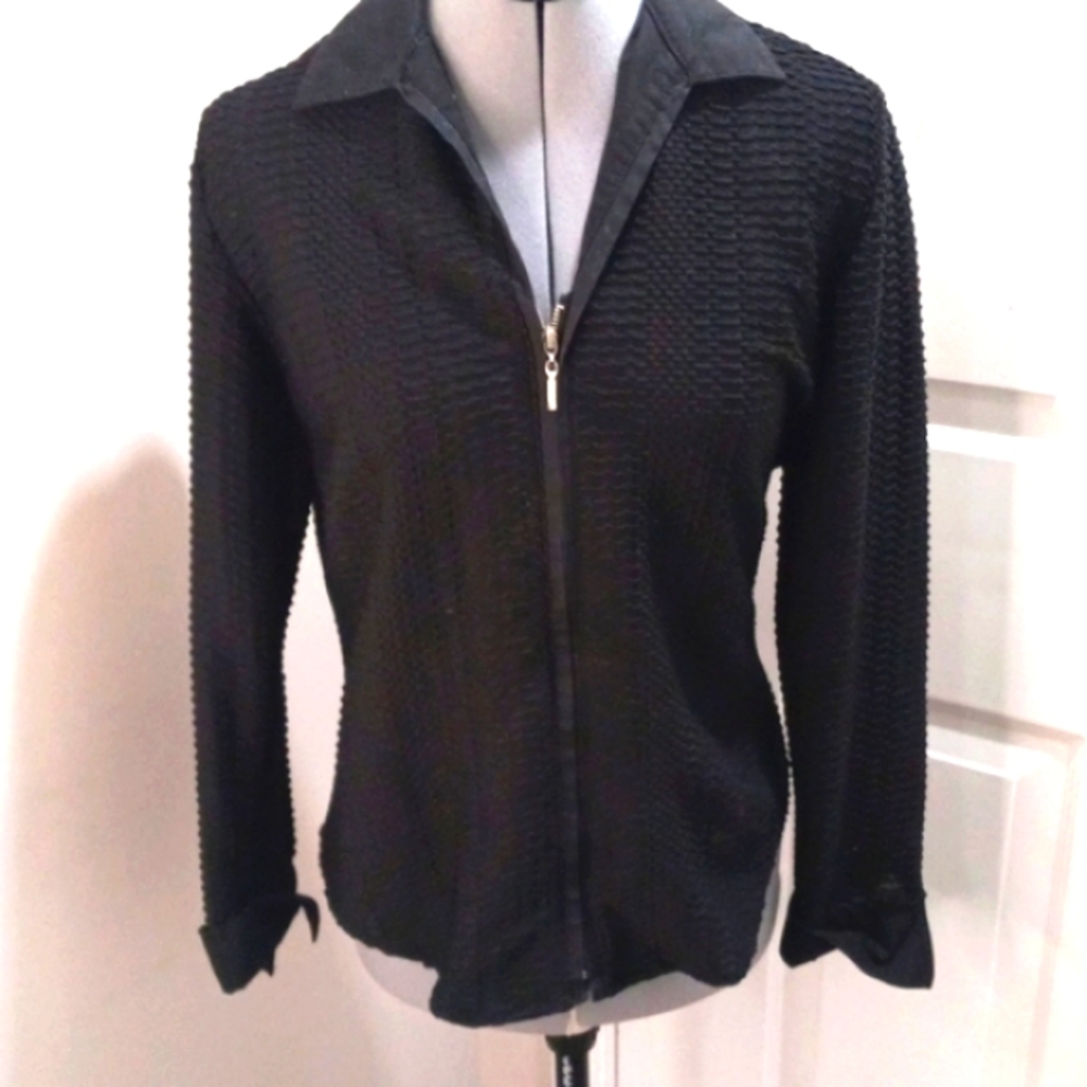 Kate Landry Black Jacket or Textured Top  with Zipper Size Med